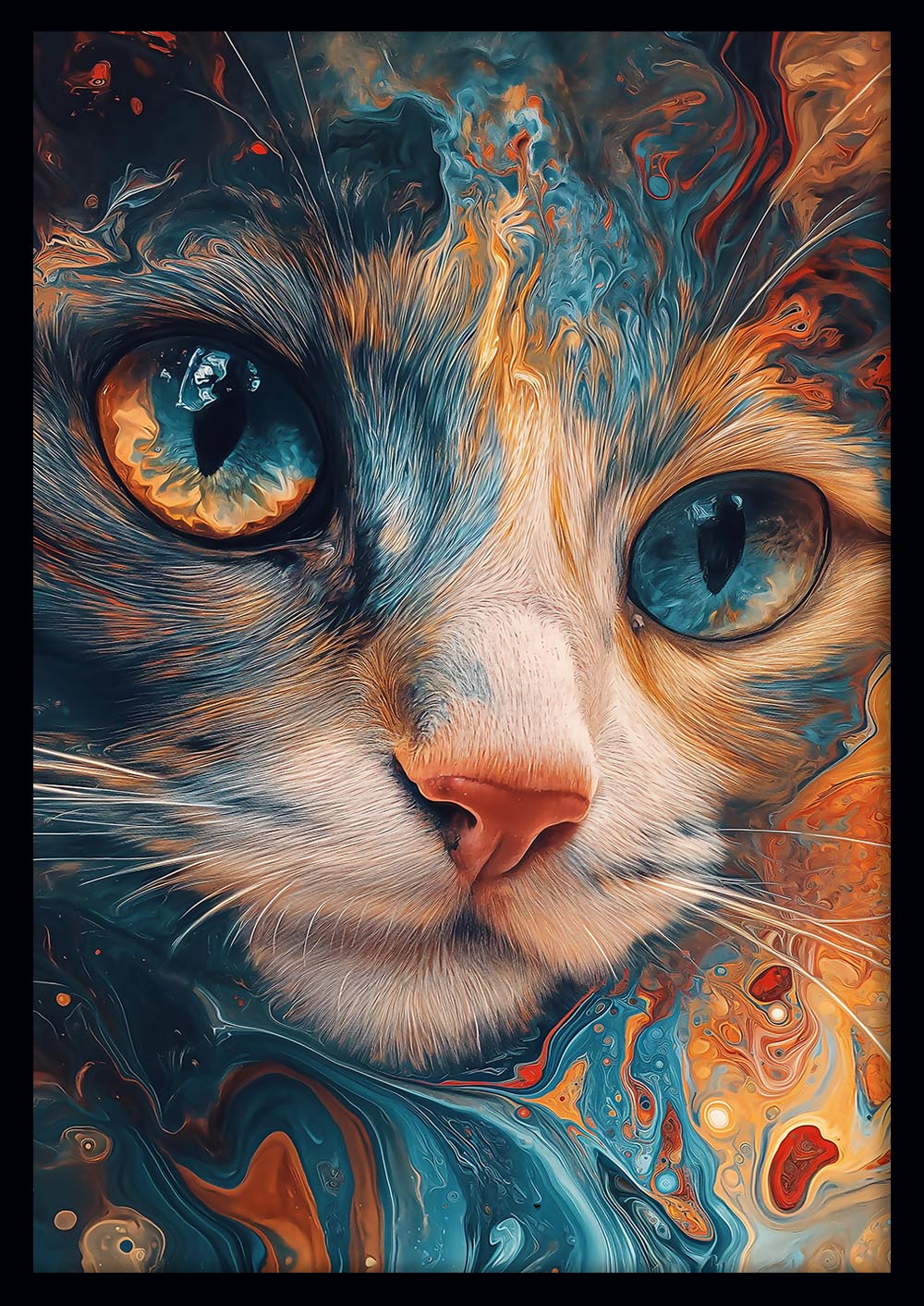 Trippy Cat Close-Up – Psychedelic Swirl Canvas & Poster Wall Art – T907 – AiPrintLab