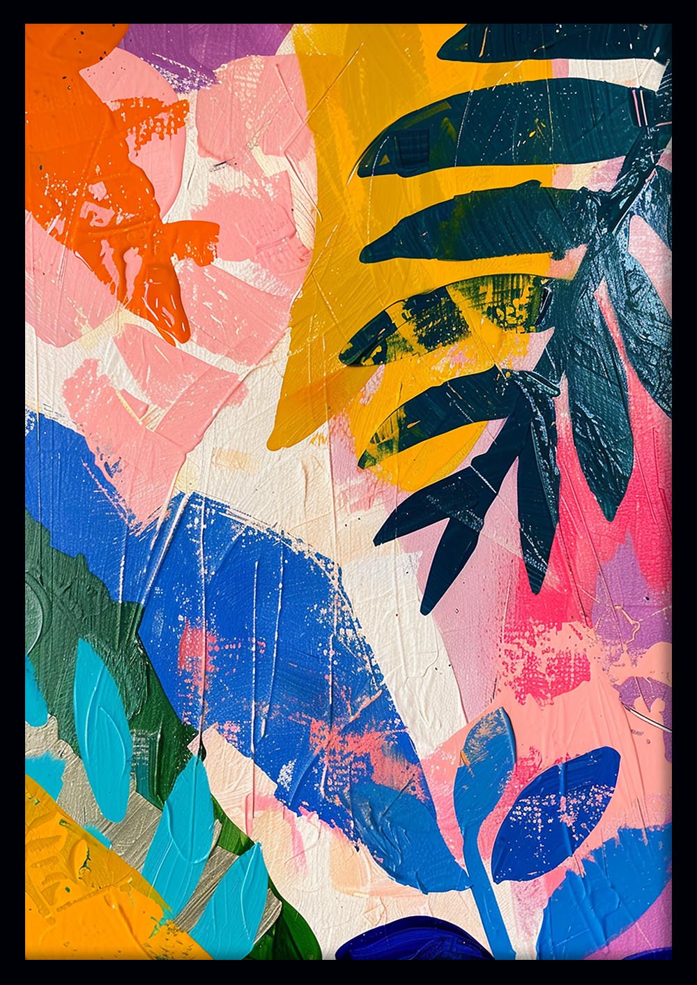 Tropical Jungle Brushstrokes – Bold Abstract Leaf Canvas & Poster Art – T1185 – AiPrintLab