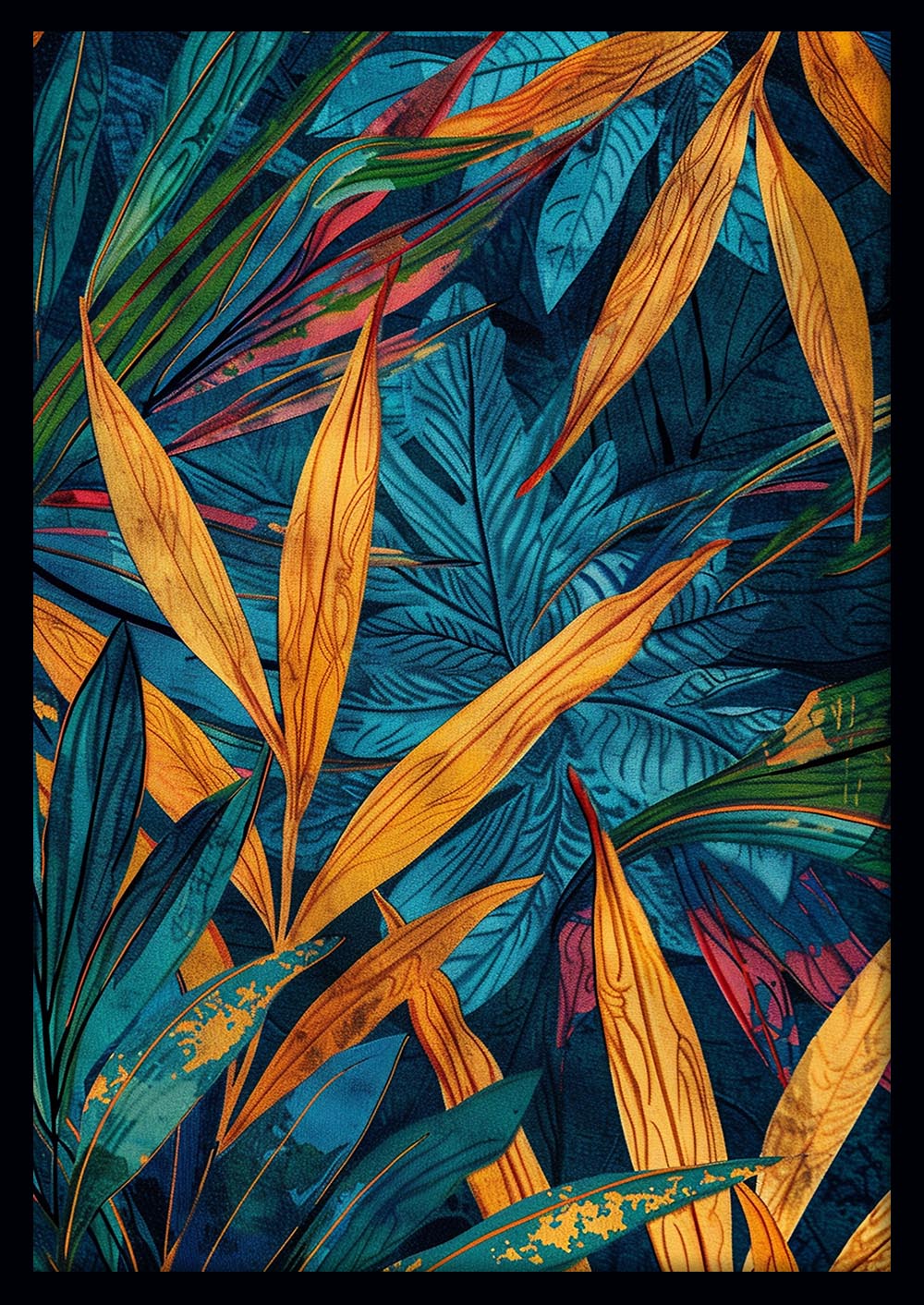 Tropical Jungle Leaves – Vibrant Botanical Canvas & Poster Wall Art – T1097 – AiPrintLab