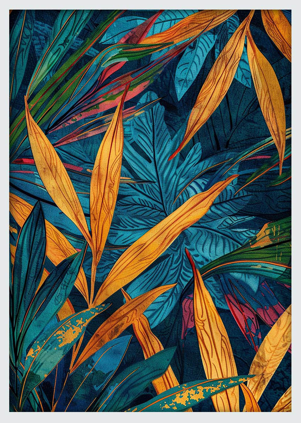 Tropical Jungle Leaves – Vibrant Botanical Canvas & Poster Wall Art – T1097 – AiPrintLab