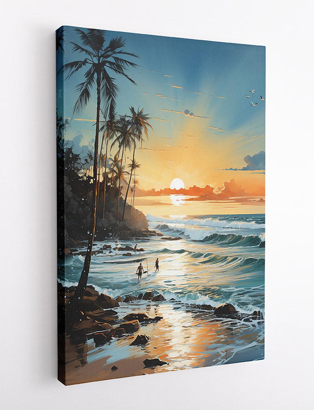 Tropical Sunset Beach Canvas Art Print & Poster – T561 – AiPrintLab