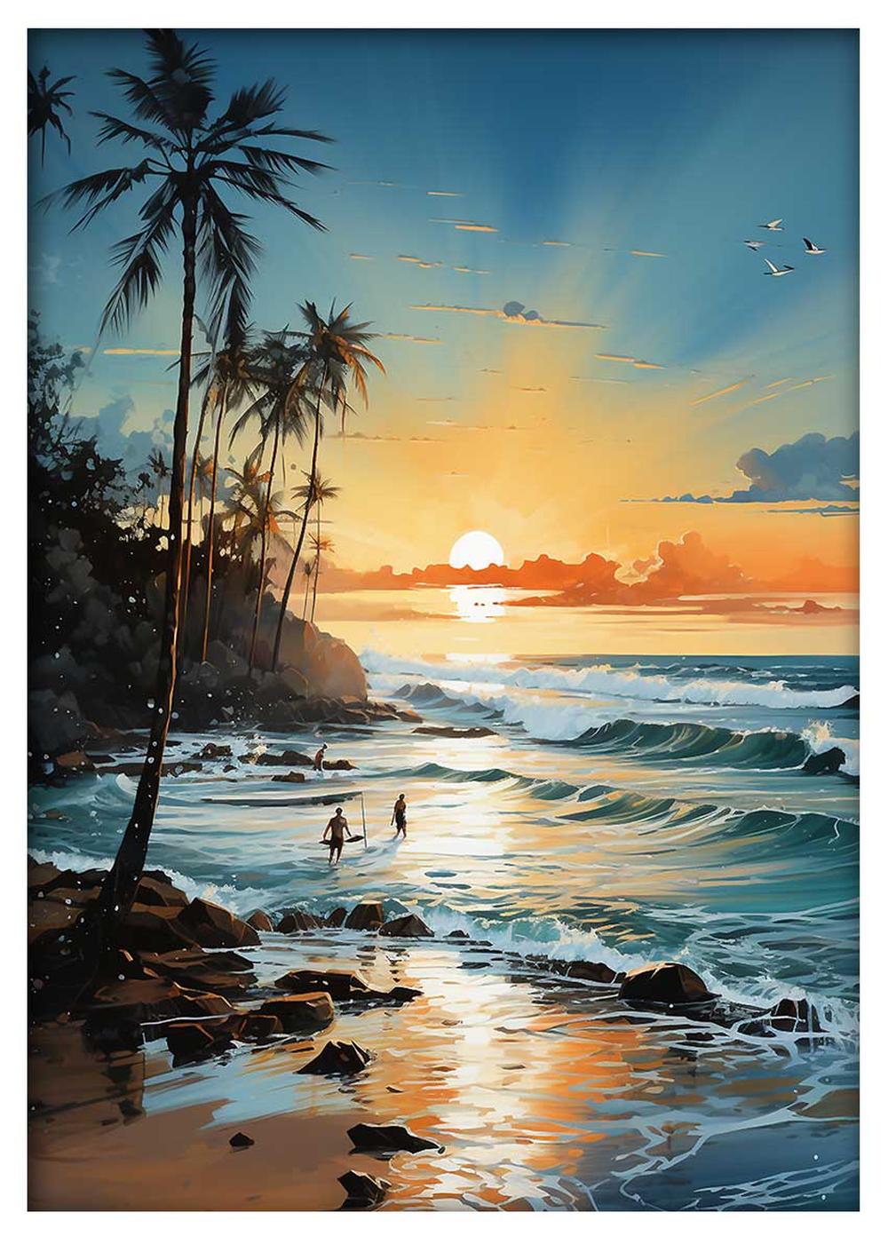 Tropical Sunset Beach Canvas Art Print & Poster – T561 – AiPrintLab