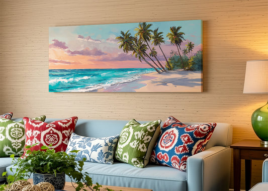 Tropical Sunset Beach Canvas Wall Art – Single & 3 Panel Split – AI PRINT LAB