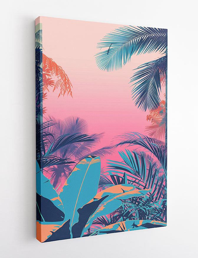 Tropical Sunset Jungle – Vibrant Palm Leaves Canvas & Poster Art – T992 – AiPrintLab