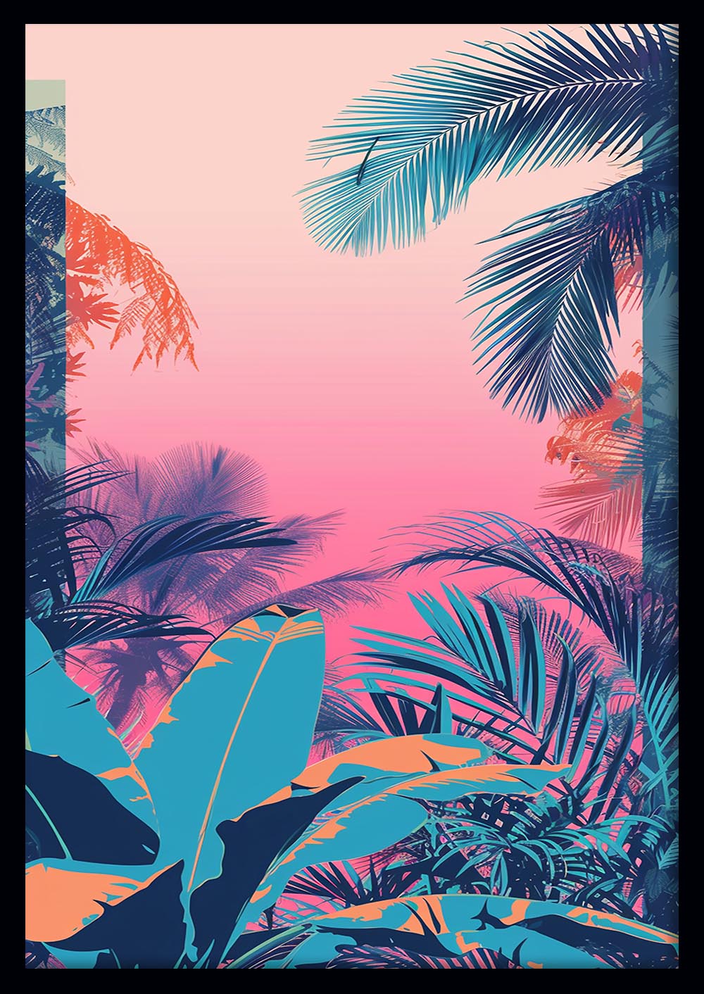Tropical Sunset Jungle – Vibrant Palm Leaves Canvas & Poster Art – T992 – AiPrintLab
