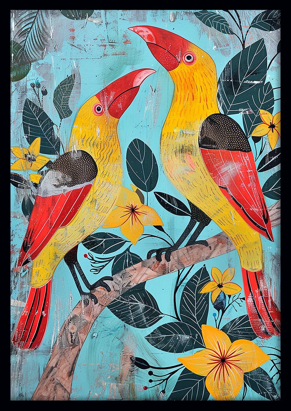Tropical Toucans on Blue – Colorful Jungle Bird Canvas & Poster Wall Art – T1161 – AiPrintLab