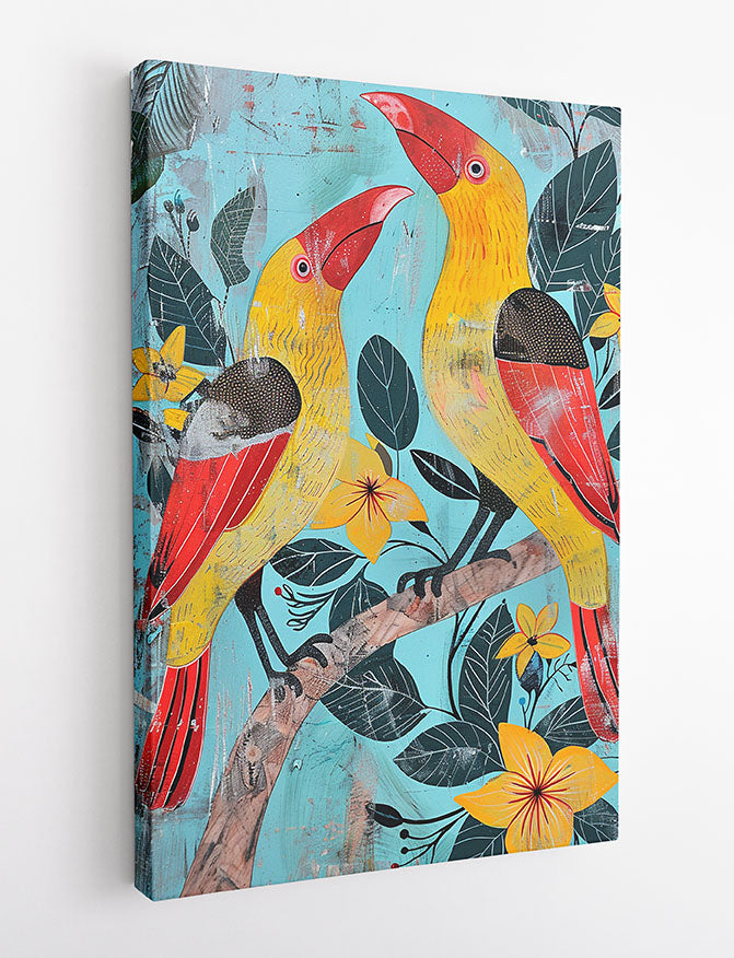 Tropical Toucans on Blue – Colorful Jungle Bird Canvas & Poster Wall Art – T1161 – AiPrintLab