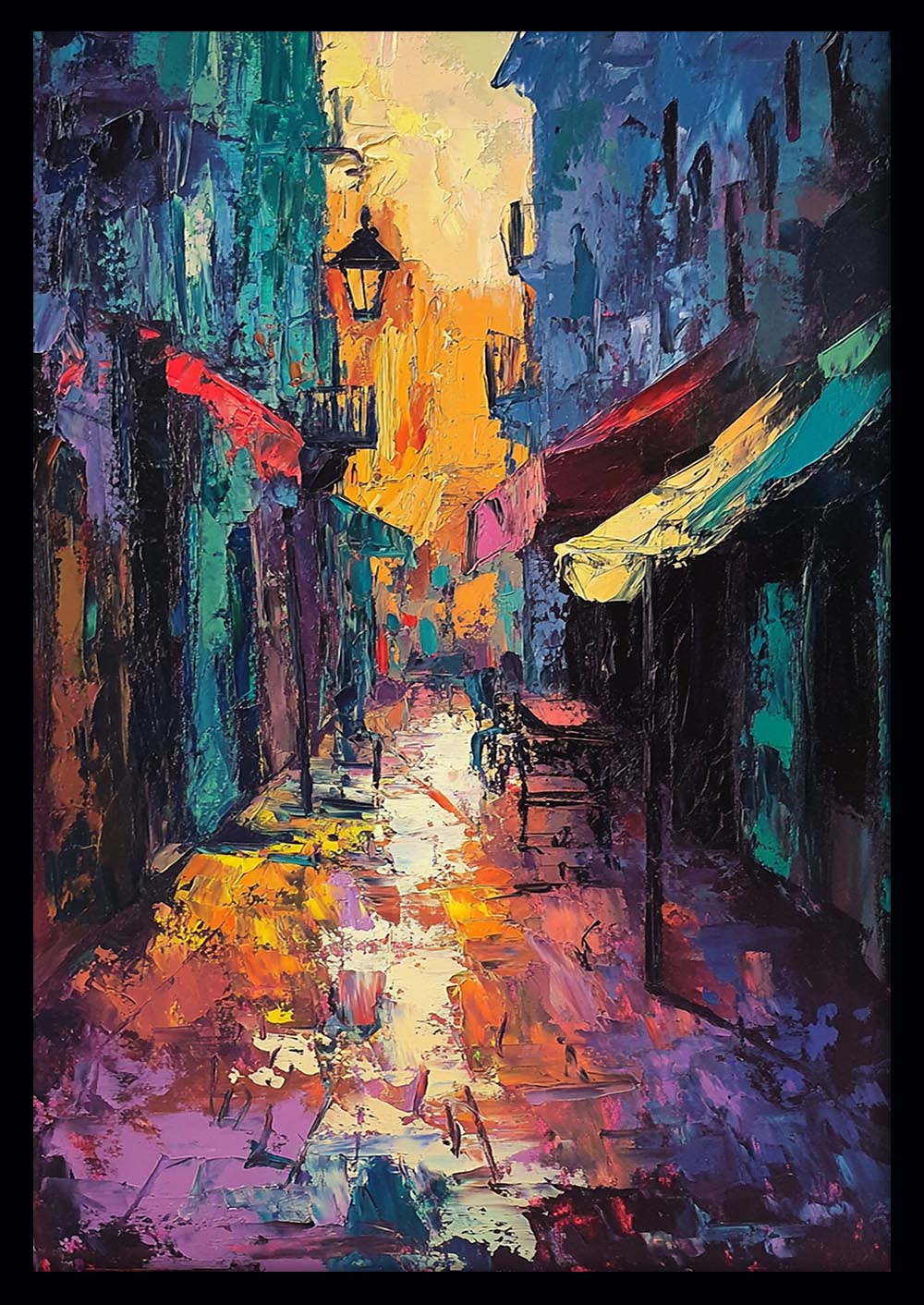 Twilight City Alley – Abstract Urban Impressionist Canvas & Poster – T1417 –