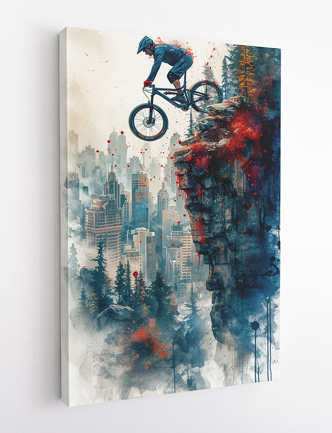 Urban Cliff Biker – Extreme Sports Canvas Wall Art & Poster Print – T1121 – AiPrintLab