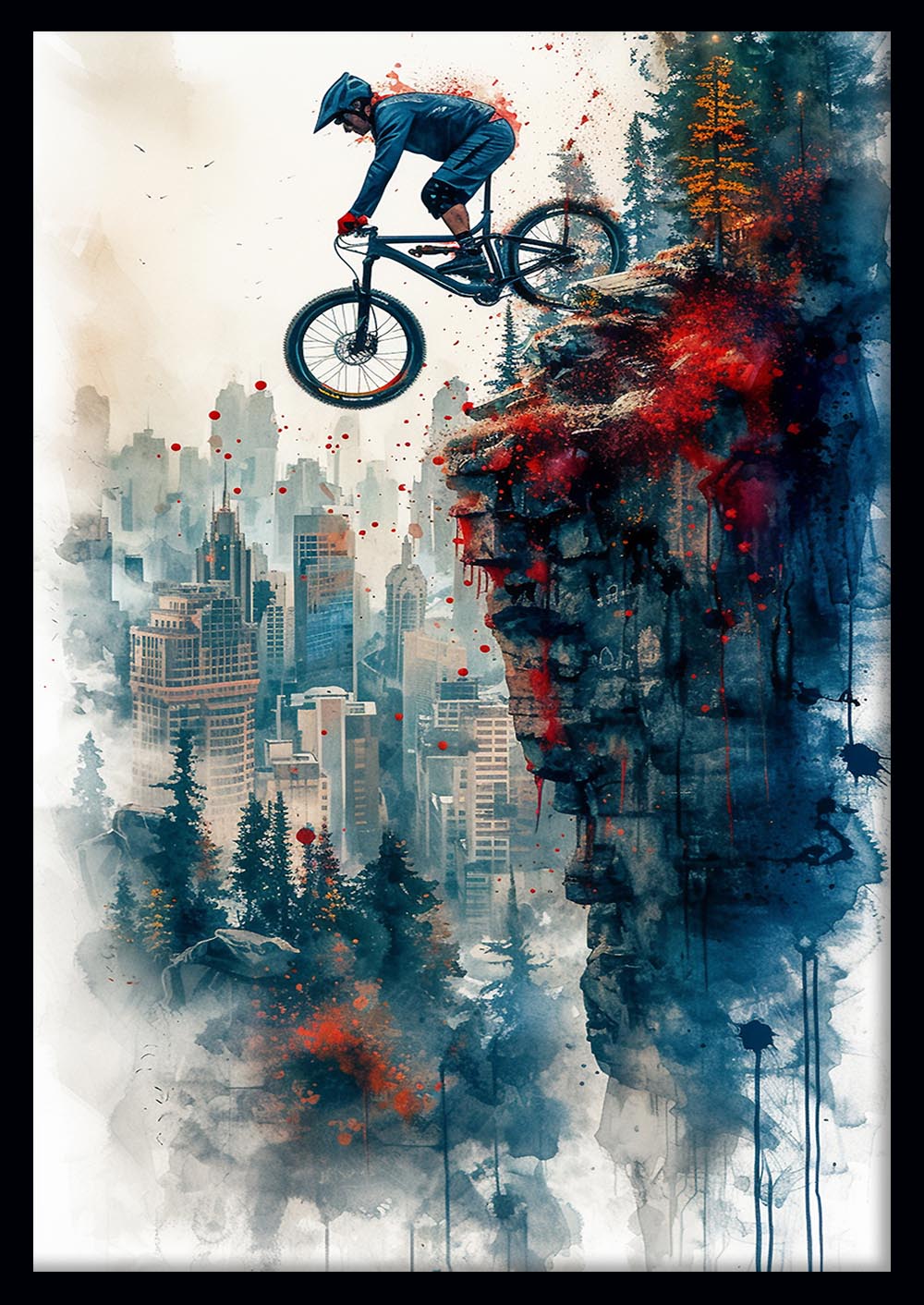 Urban Cliff Biker – Extreme Sports Canvas Wall Art & Poster Print – T1121 – AiPrintLab