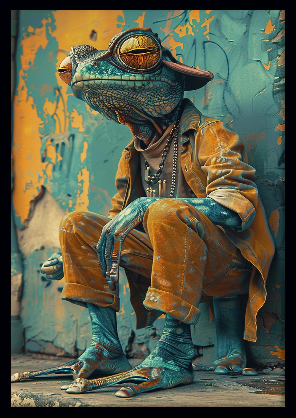 Urban Lizard in Streetwear – Funky Anthropomorphic Canvas Wall Art – T955 – AiPrintLab
