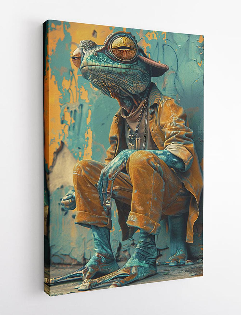 Urban Lizard in Streetwear – Funky Anthropomorphic Canvas Wall Art – T955 – AiPrintLab