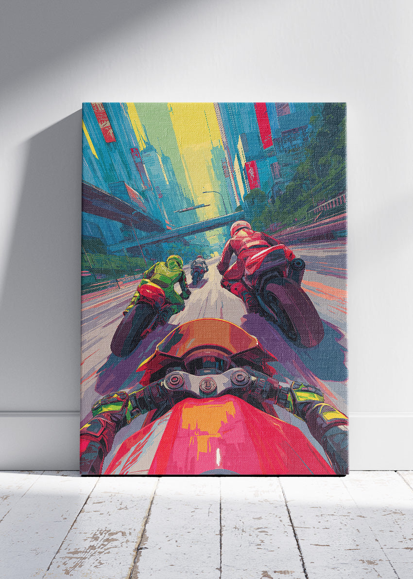 Urban Motorcycle Racing POV Poster Canvas & Print – AI PRINT LAB