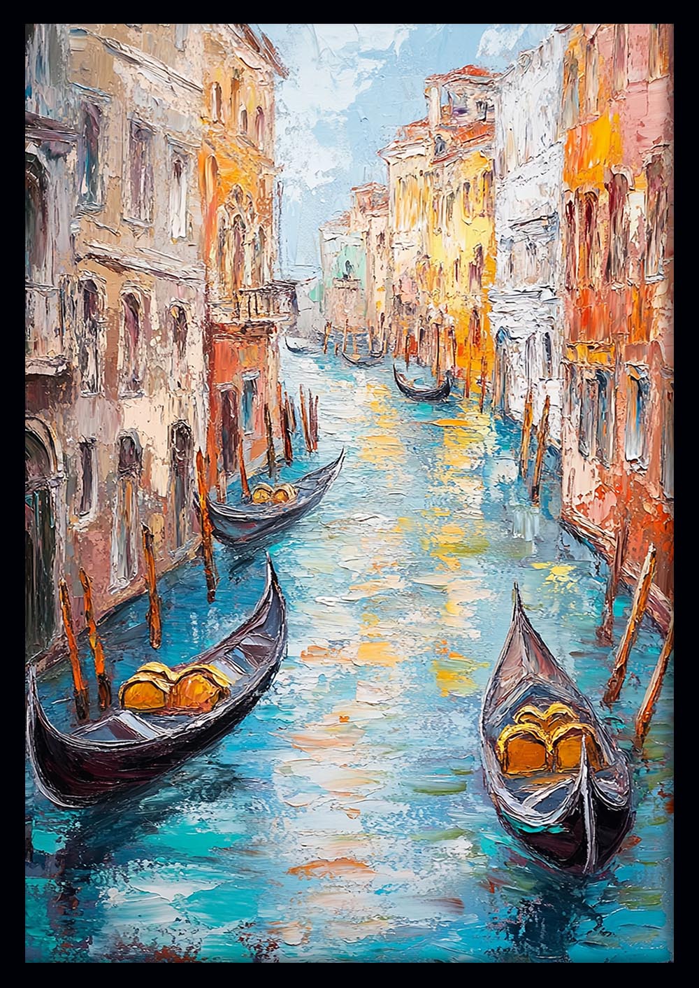 Venetian Canal with Gondolas – Palette Knife Cityscape Canvas & Poster – T1415 –