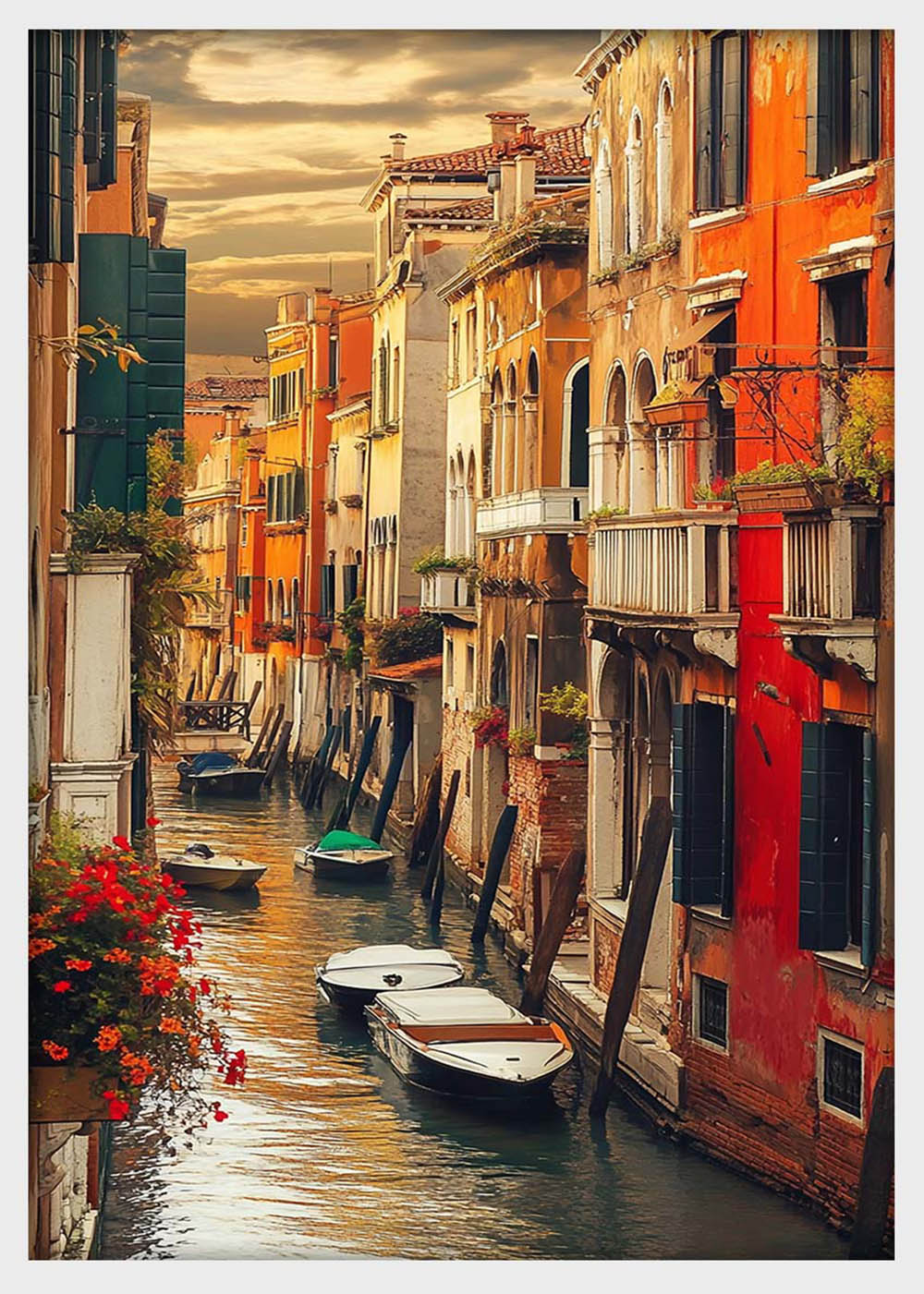 Venice Canal Sunset Canvas Wall Art & Poster Print | Romantic Italian Architecture Scene – T1353 – Aiprintlab