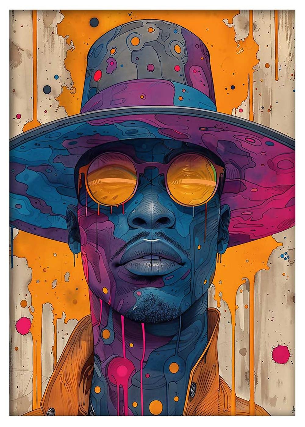 Vibrant Abstract Portrait with Hat & Sunglasses Canvas Art – T712 – AiPrintLab