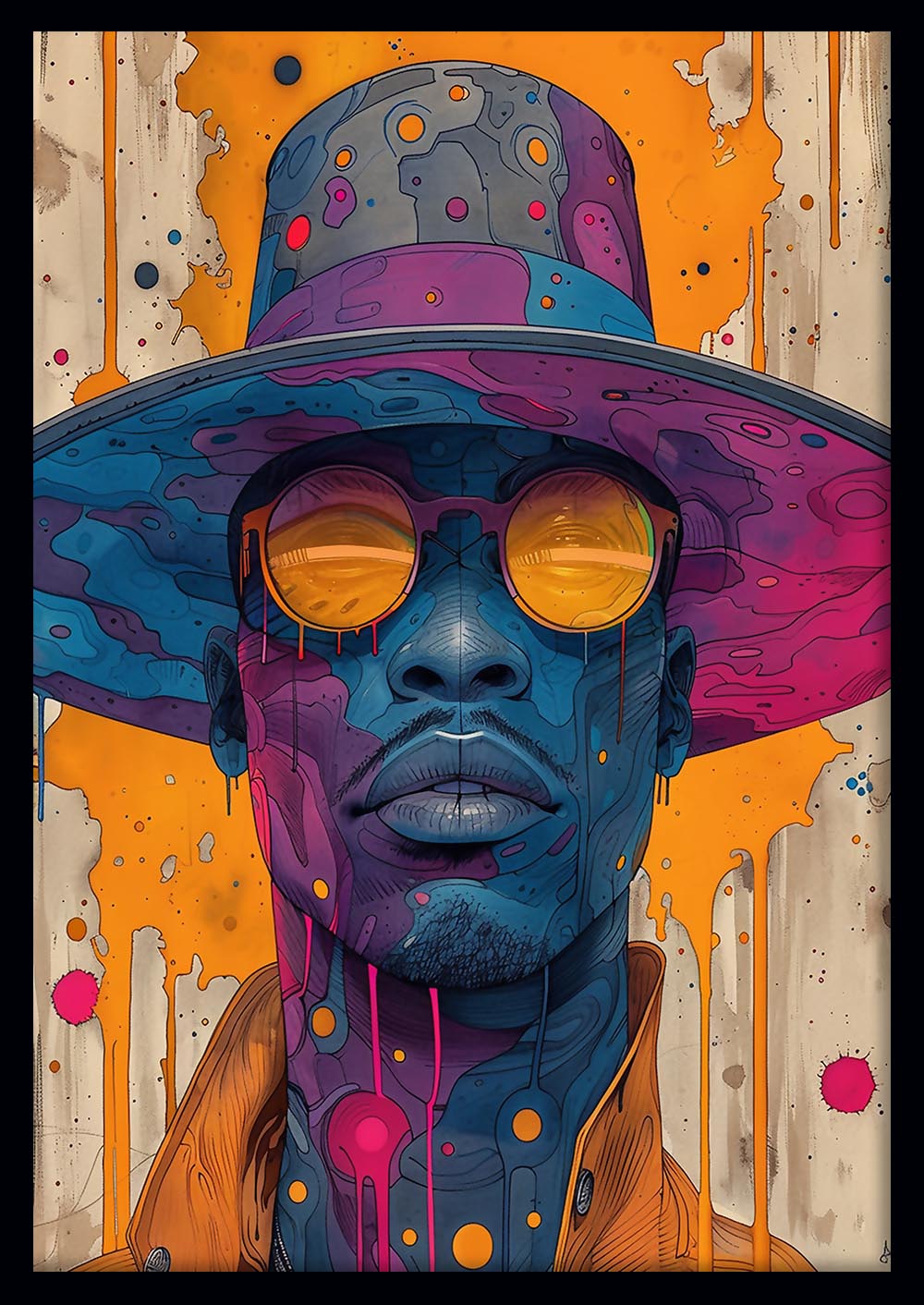Vibrant Abstract Portrait with Hat & Sunglasses Canvas Art – T712 – AiPrintLab