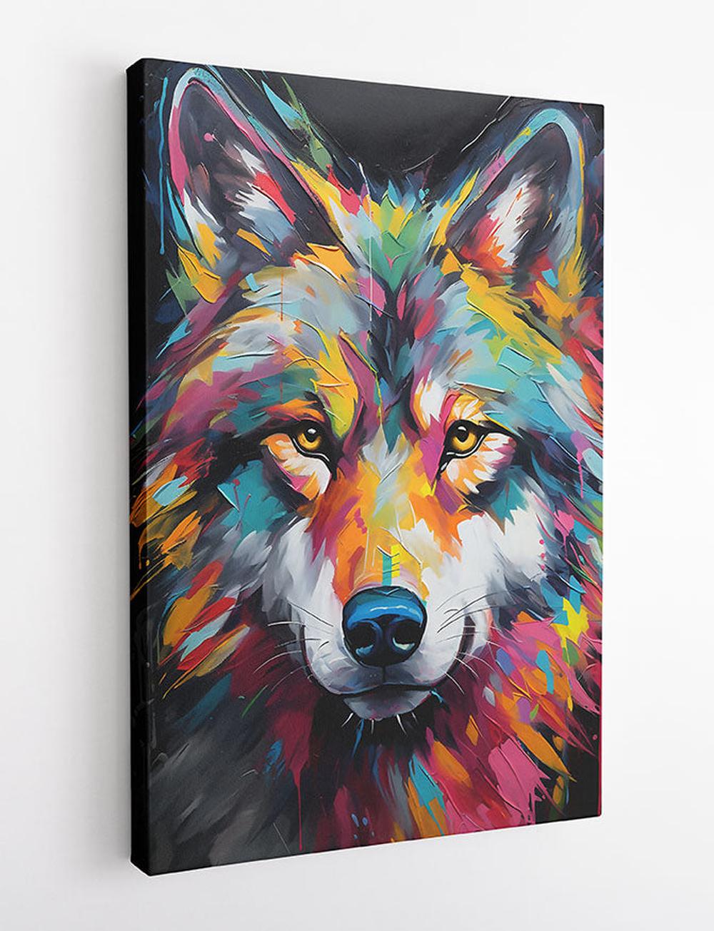 Vibrant Abstract Wolf Portrait – Fierce Colorful Animal Canvas Art – T854 – AiPrintLab