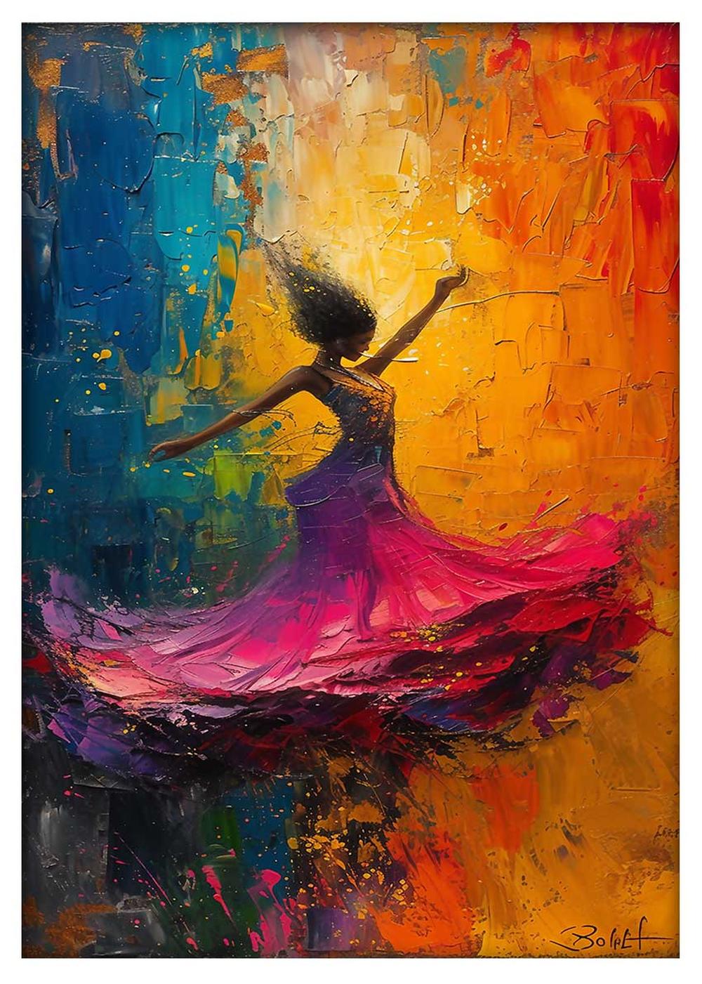 Vibrant Dancing Woman – Abstract Expressionist Poster & Canvas Wall Art – T772 – AiPrintLab