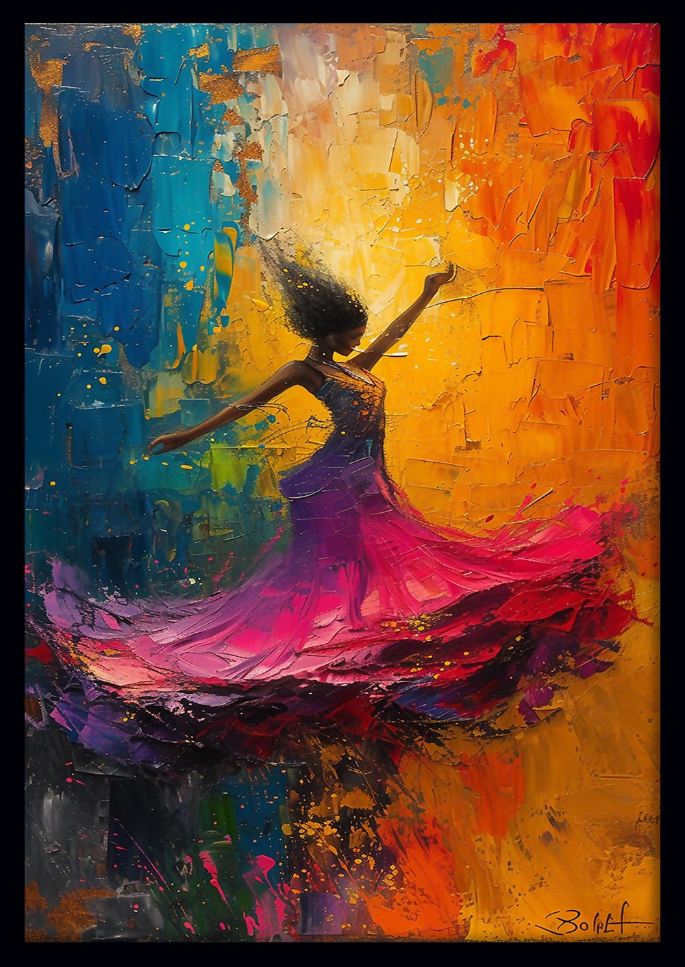 Vibrant Dancing Woman – Abstract Expressionist Poster & Canvas Wall Art – T772 – AiPrintLab
