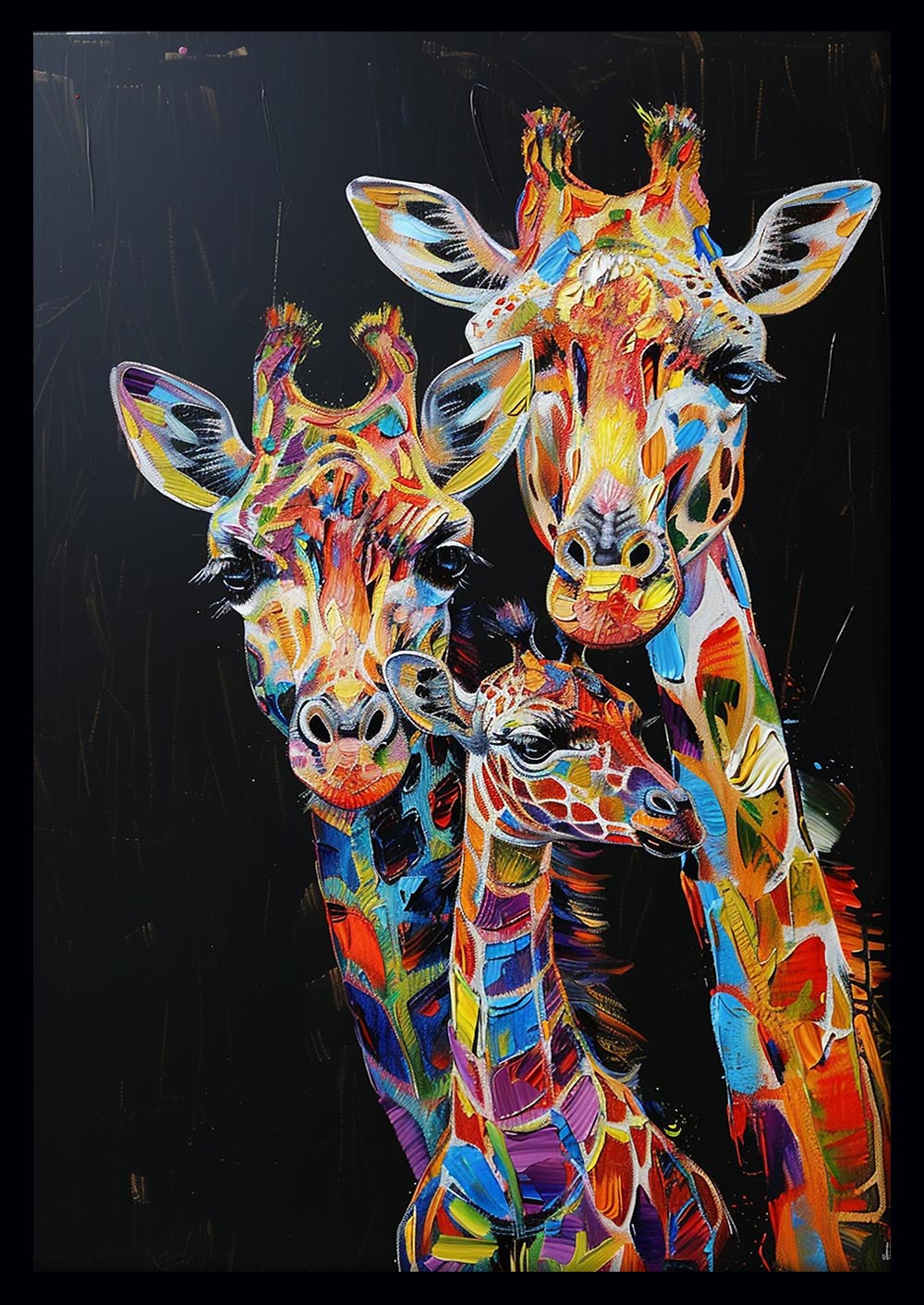 Vibrant Giraffe Family – Colorful Animal Canvas & Poster Wall Art – T1109 – AiPrintLab