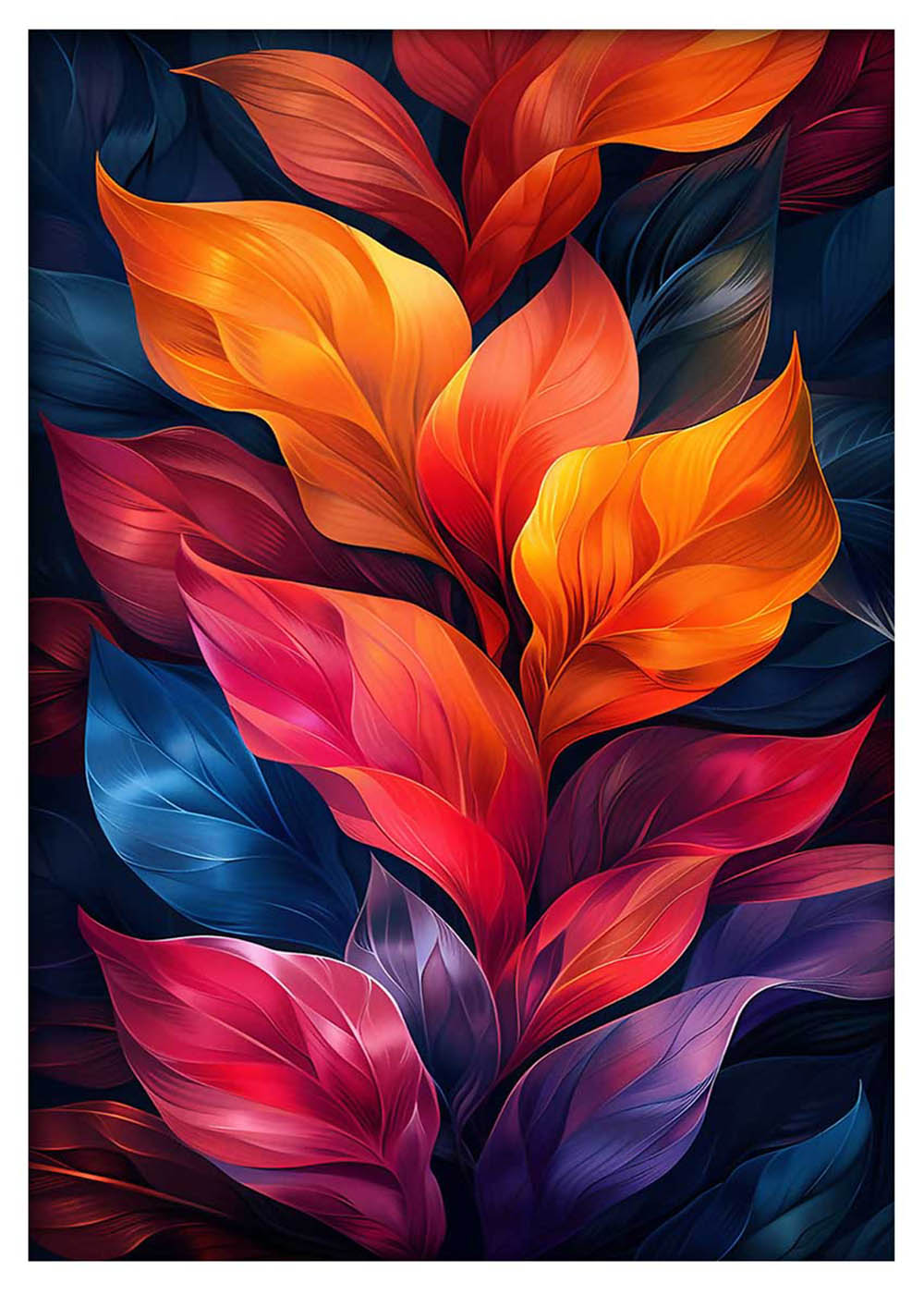 Vibrant Gradient Leaves – Multicolor Botanical Canvas & Poster Wall Art – T898 – AiPrintLab