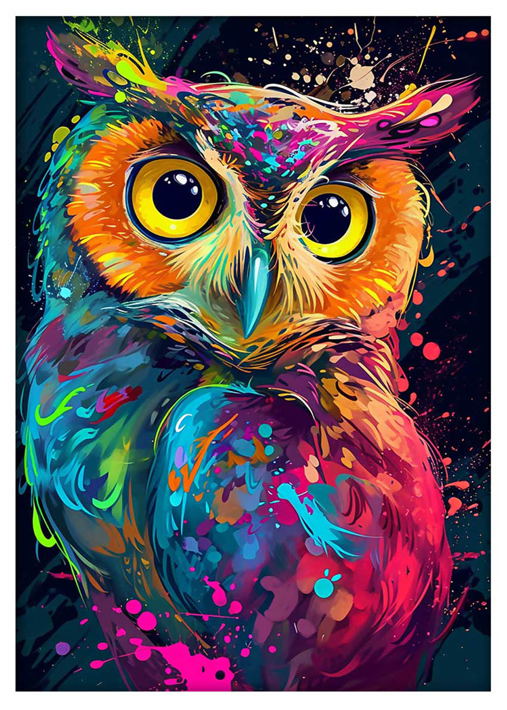Vibrant Neon Owl Splash Art – Colorful Canvas & Poster Wall Decor – T903 – AiPrintLab