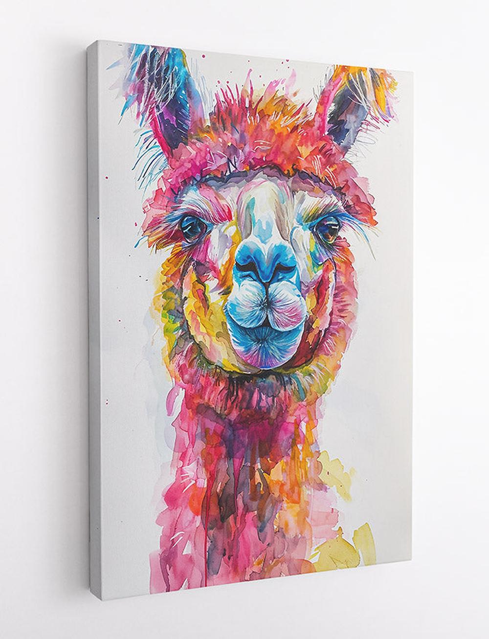 Vibrant Watercolor Llama Canvas Print & Poster – T605 – AiPrintLab