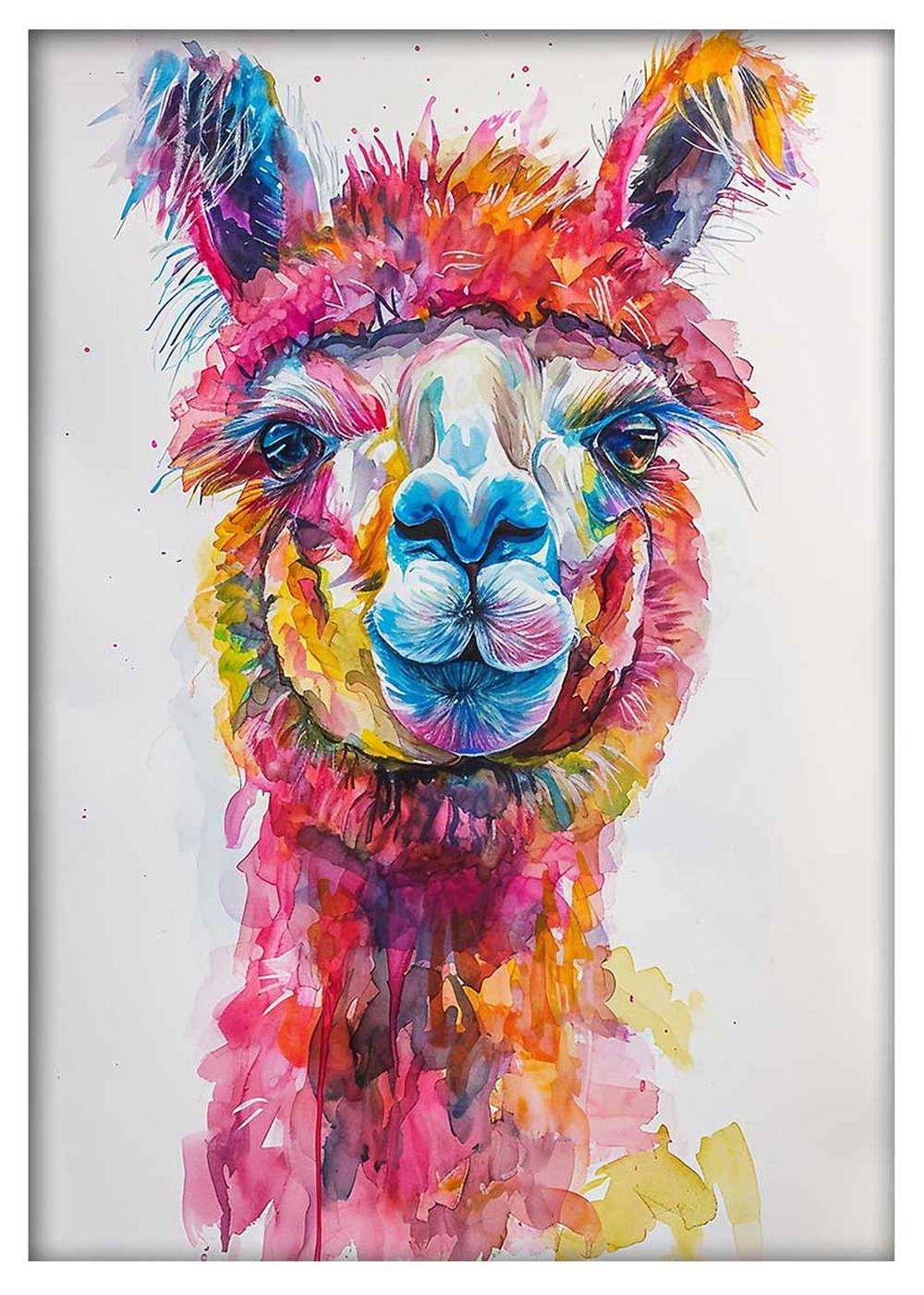 Vibrant Watercolor Llama Canvas Print & Poster – T605 – AiPrintLab