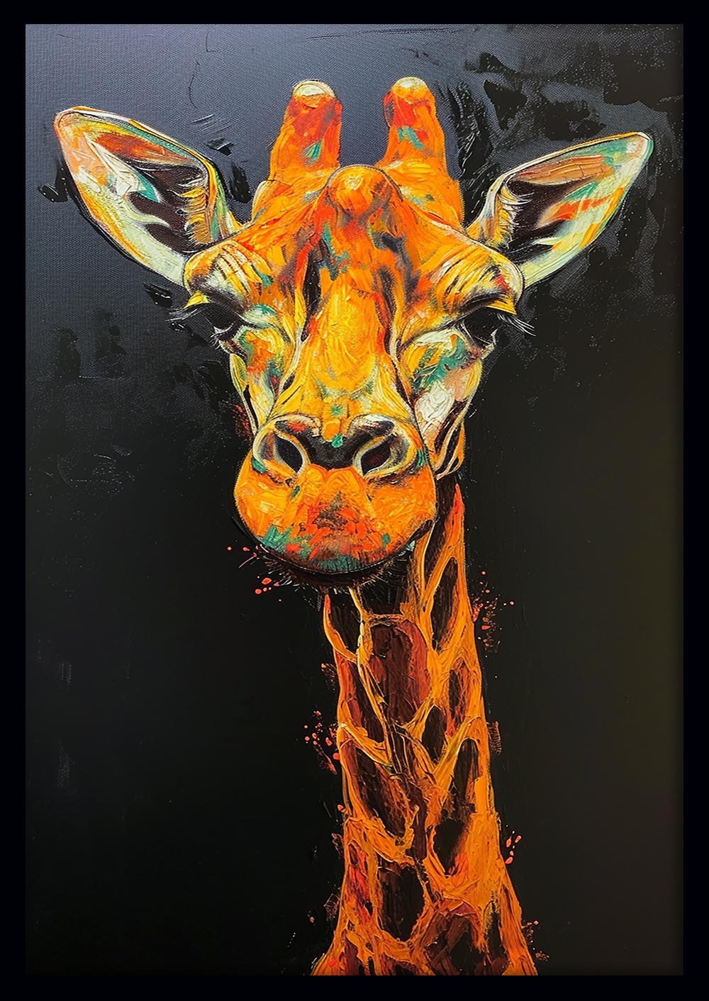 Vibrant Giraffe Canvas Wall Art & Poster Print | Bold Wildlife Painting on Black – T1358 – Aiprintlab 1