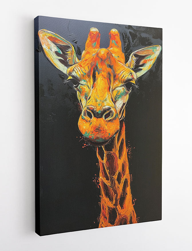 Vibrant Giraffe Canvas Wall Art & Poster Print | Bold Wildlife Painting on Black – T1358 – Aiprintlab 2