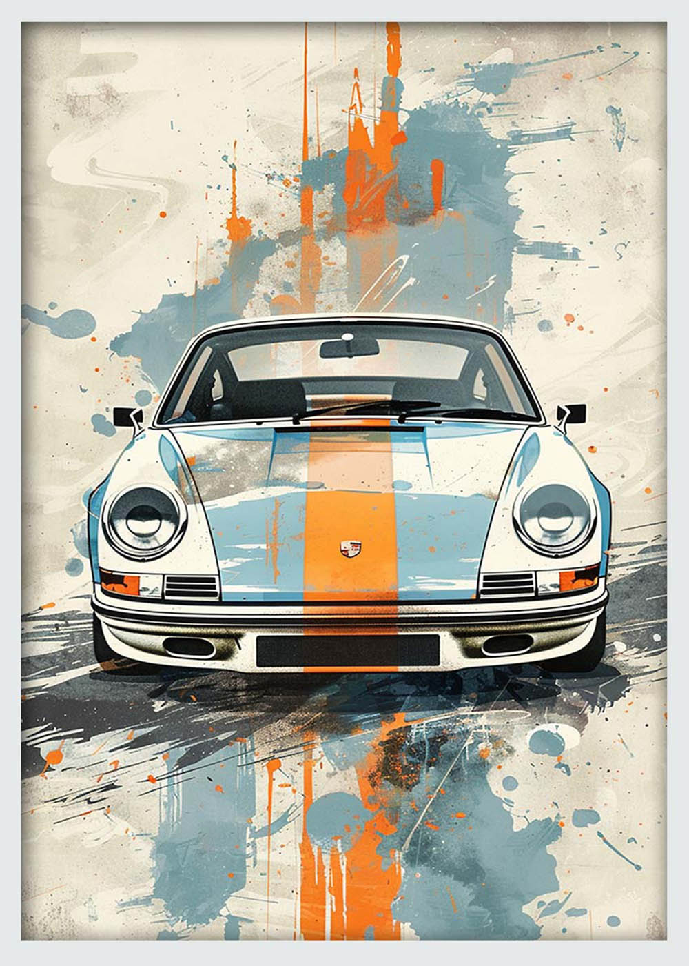 Vintage Porsche with Racing Stripe – Retro Car Canvas & Poster Wall Art – T1150 – AiPrintLab