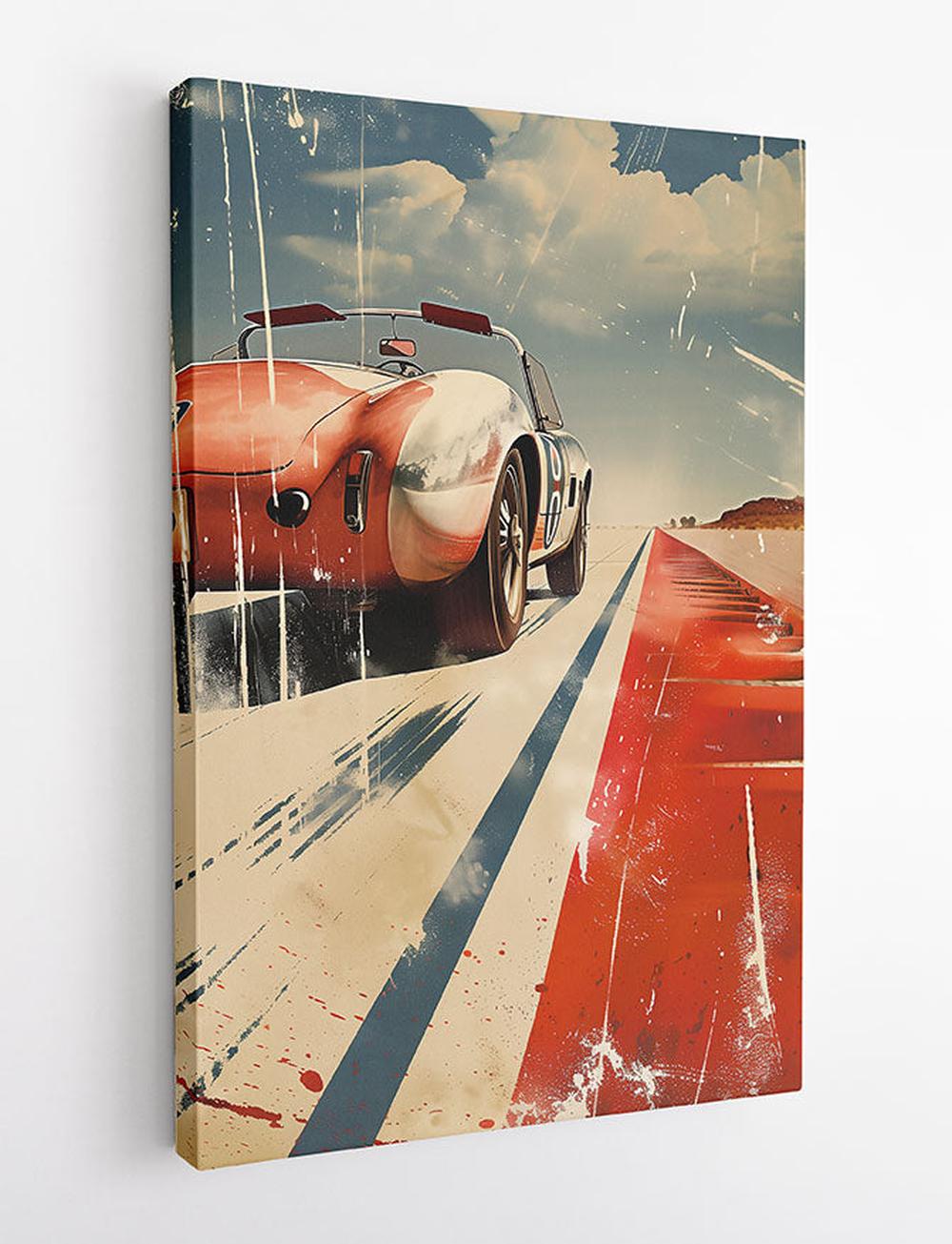 Vintage Red Race Car on Desert Road – Retro Speed Poster & Canvas Art – T837 – AiPrintLab