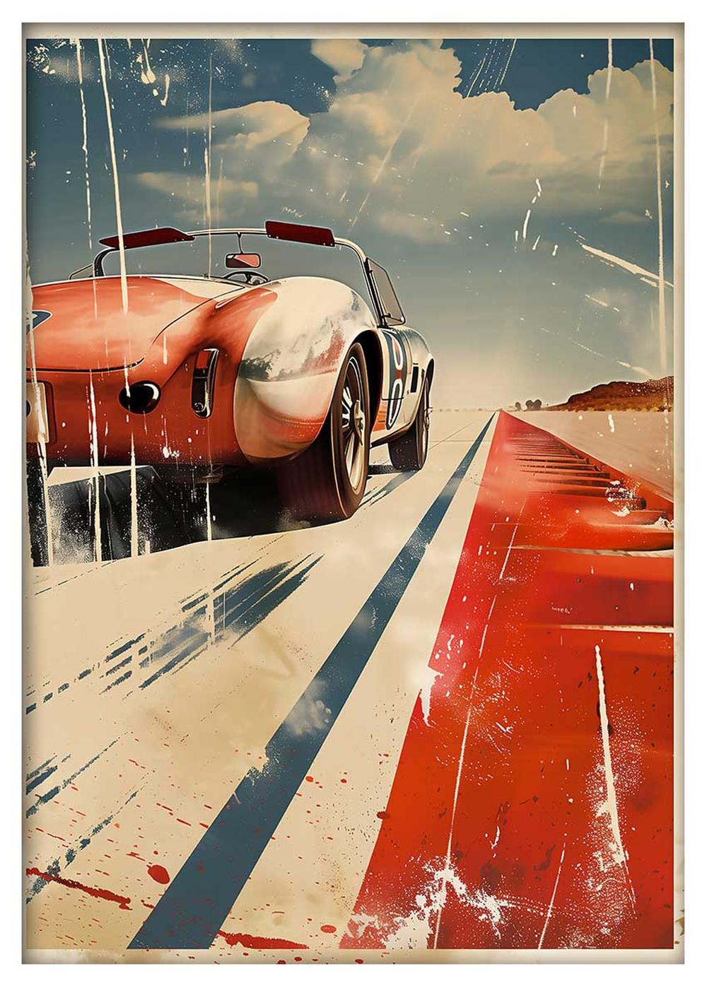 Vintage Red Race Car on Desert Road – Retro Speed Poster & Canvas Art – T837 – AiPrintLab