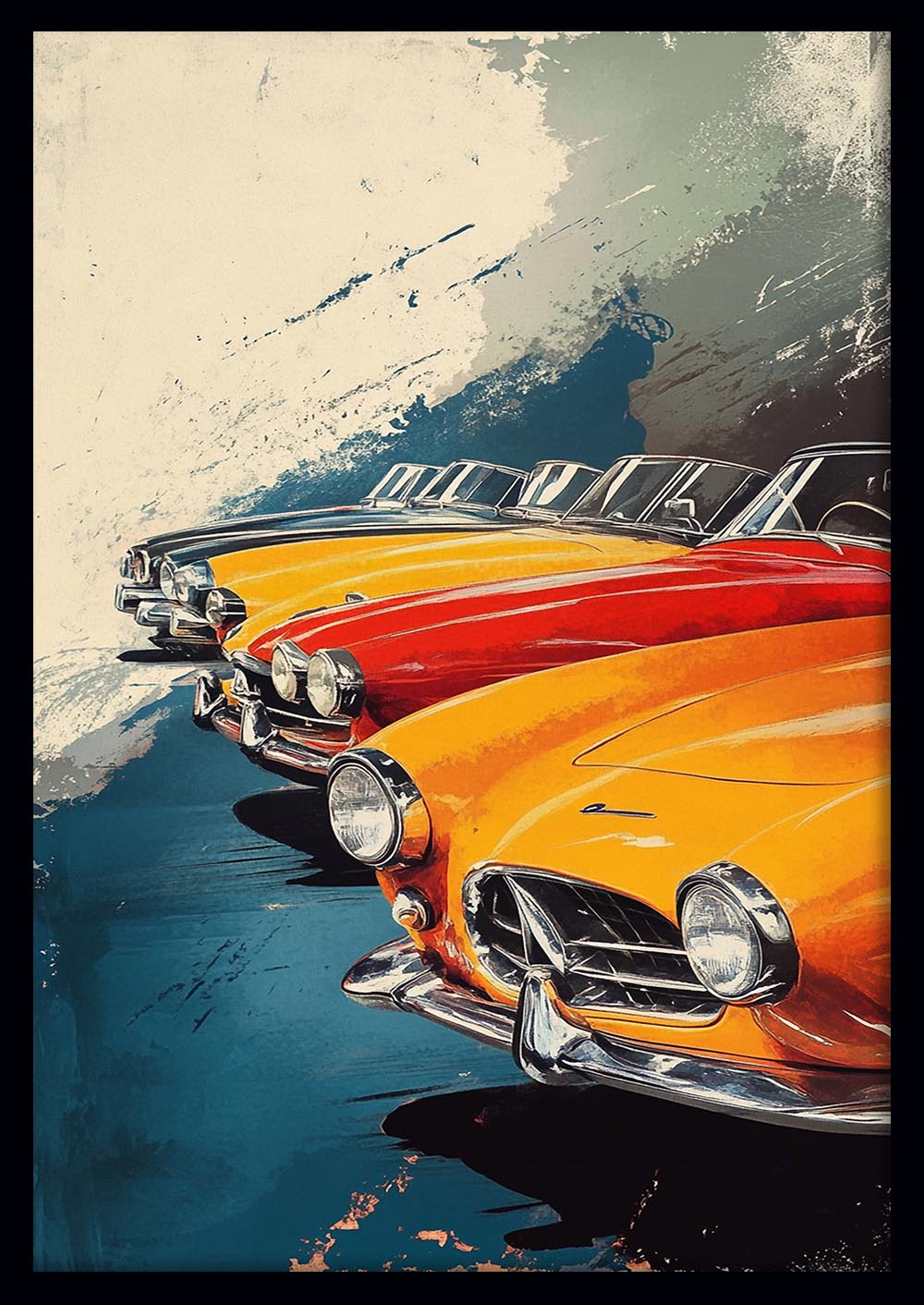 Vintage Convertible Cars Canvas Wall Art & Poster Print | Retro Classic Car Lineup Painting – T1339 – Aiprintlab 1