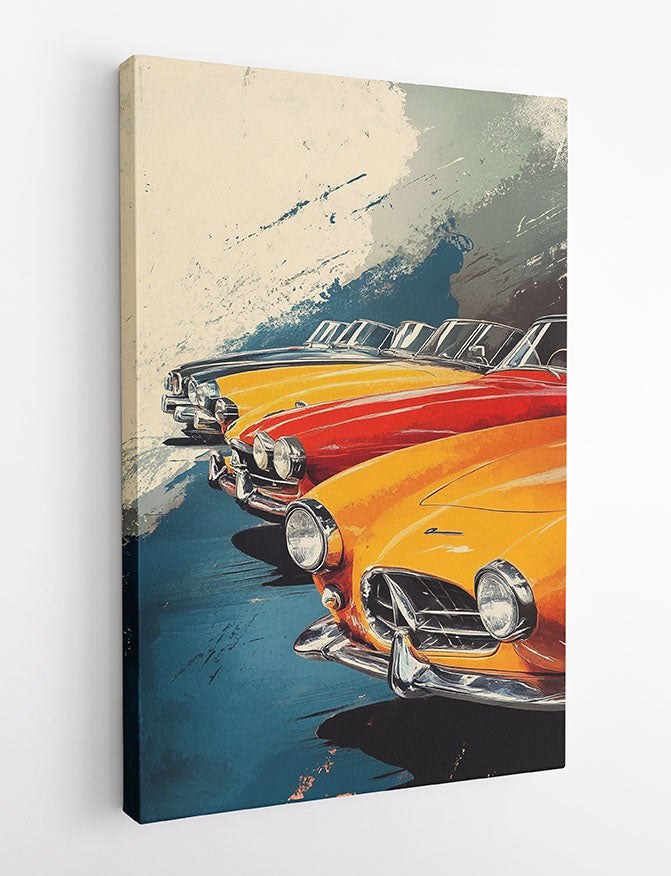 Vintage Convertible Cars Canvas Wall Art & Poster Print | Retro Classic Car Lineup Painting – T1339 – Aiprintlab 2