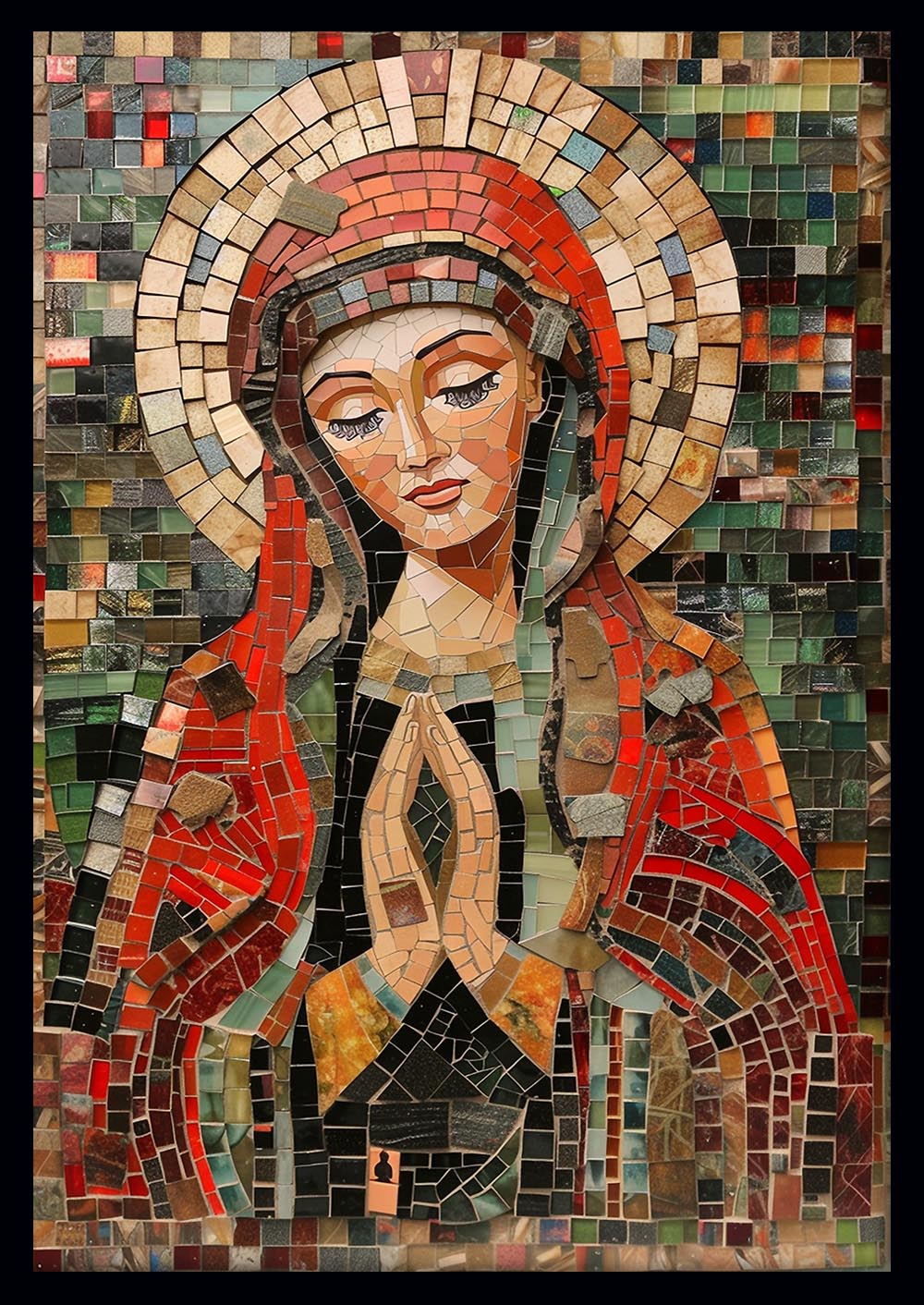 Virgin Mary Mosaic – Sacred Religious Art Canvas & Poster Print – T1413 –