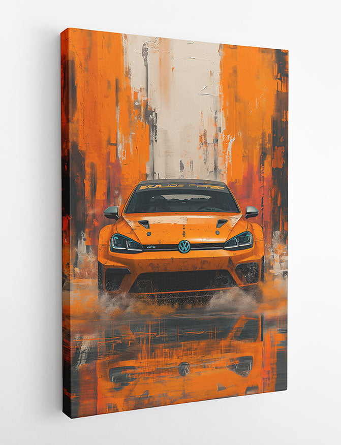 Volkswagen GTI Racing Art – Orange Sports Car Canvas Wall Art & Poster Print – T1196 – AiPrintLab