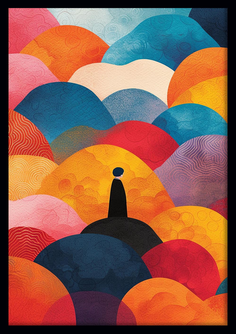 Wanderer in Color Hills – Abstract Landscape Silhouette Canvas & Poster Art – T1236 – AiPrintLab