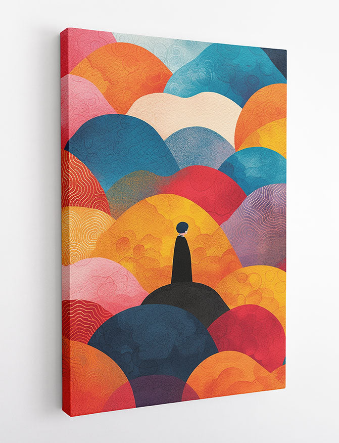 Wanderer in Color Hills – Abstract Landscape Silhouette Canvas & Poster Art – T1236 – AiPrintLab