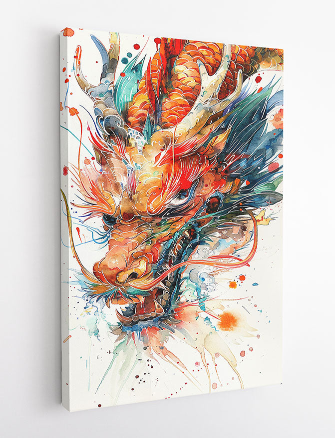 Watercolor Dragon Fury – Fiery Asian Mythology Canvas Art & Poster Print – T1054 – AiPrintLab