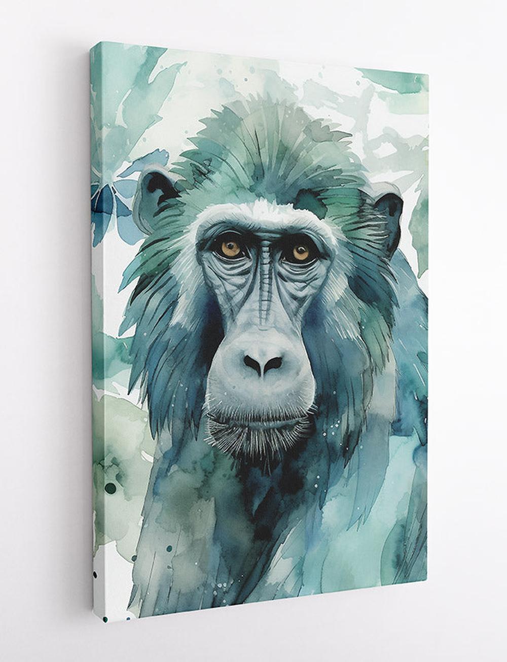 Watercolor Monkey Portrait Canvas Art Print – T502 – AiPrintLab