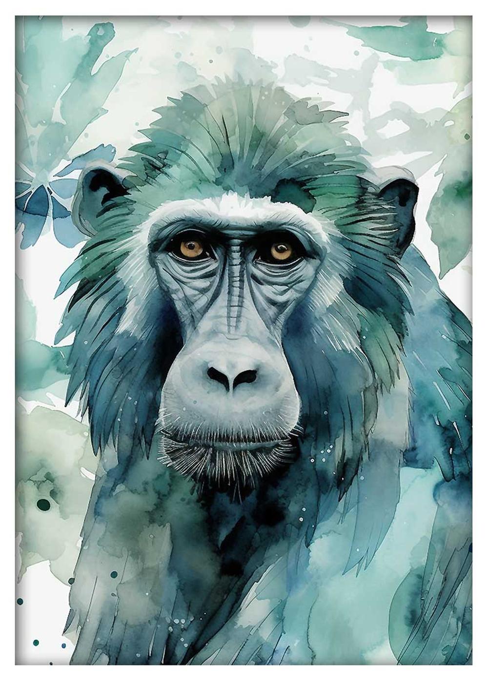 Watercolor Monkey Portrait Canvas Art Print – T502 – AiPrintLab