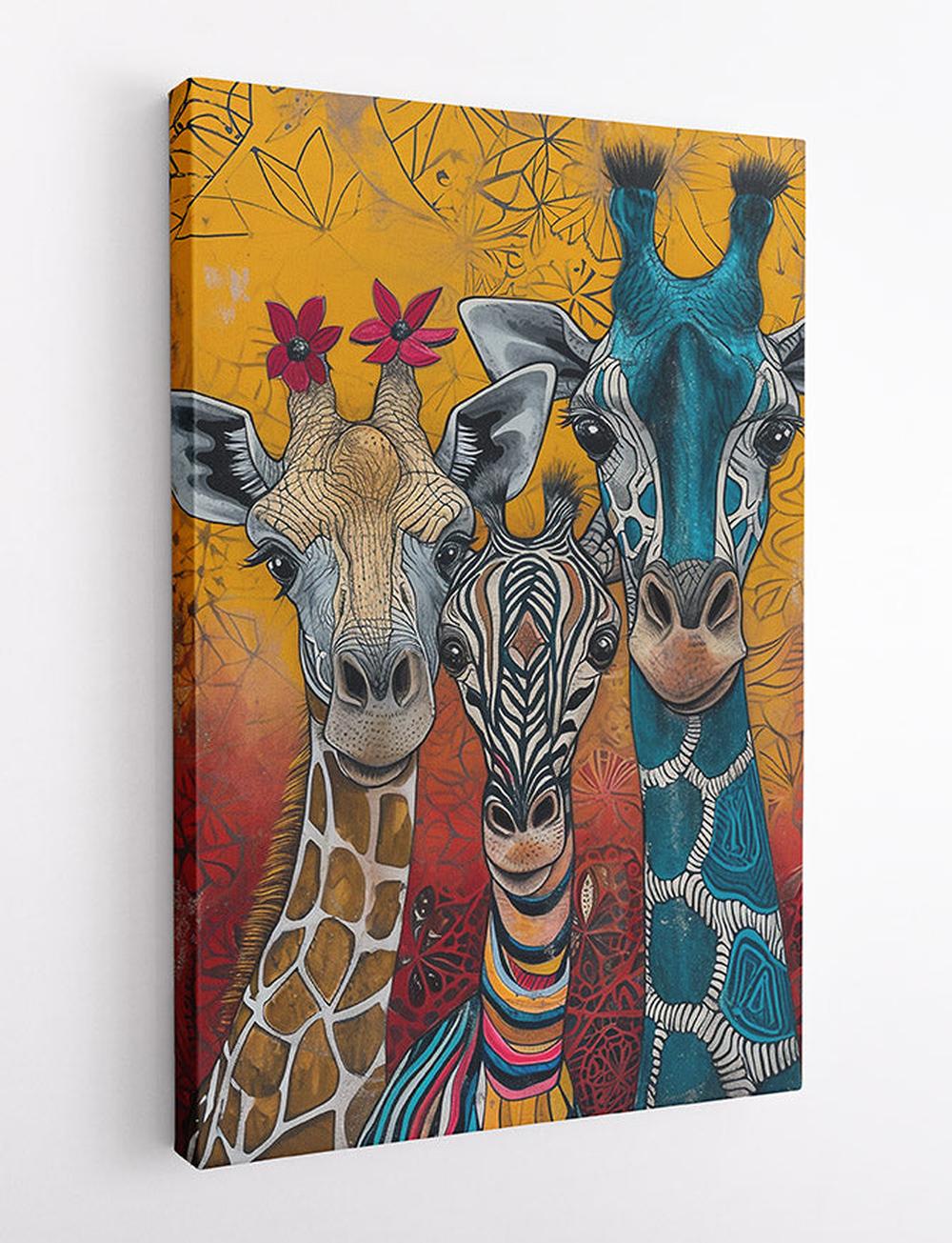 Whimsical Giraffes & Zebra Pop Art Canvas Art & Poster – T647 – AiPrintLab