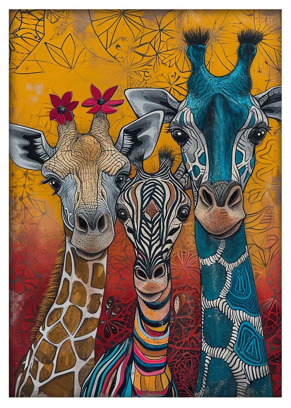 Whimsical Giraffes & Zebra Pop Art Canvas Art & Poster – T647 – AiPrintLab