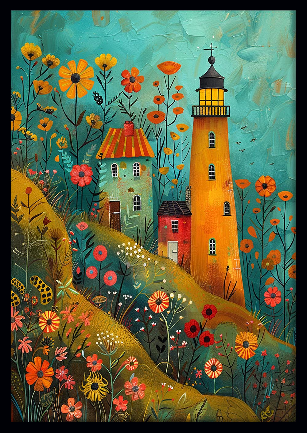 Whimsical Lighthouse Village – Colorful Fantasy Landscape Canvas & Poster Wall Art – T1254 – AiPrintLab