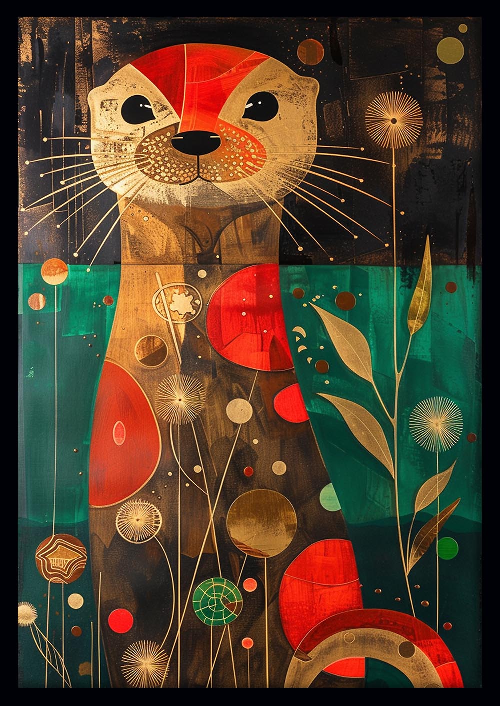 Whimsical Otter Wall Art – Abstract Animal Canvas & Poster Print – T1446 –