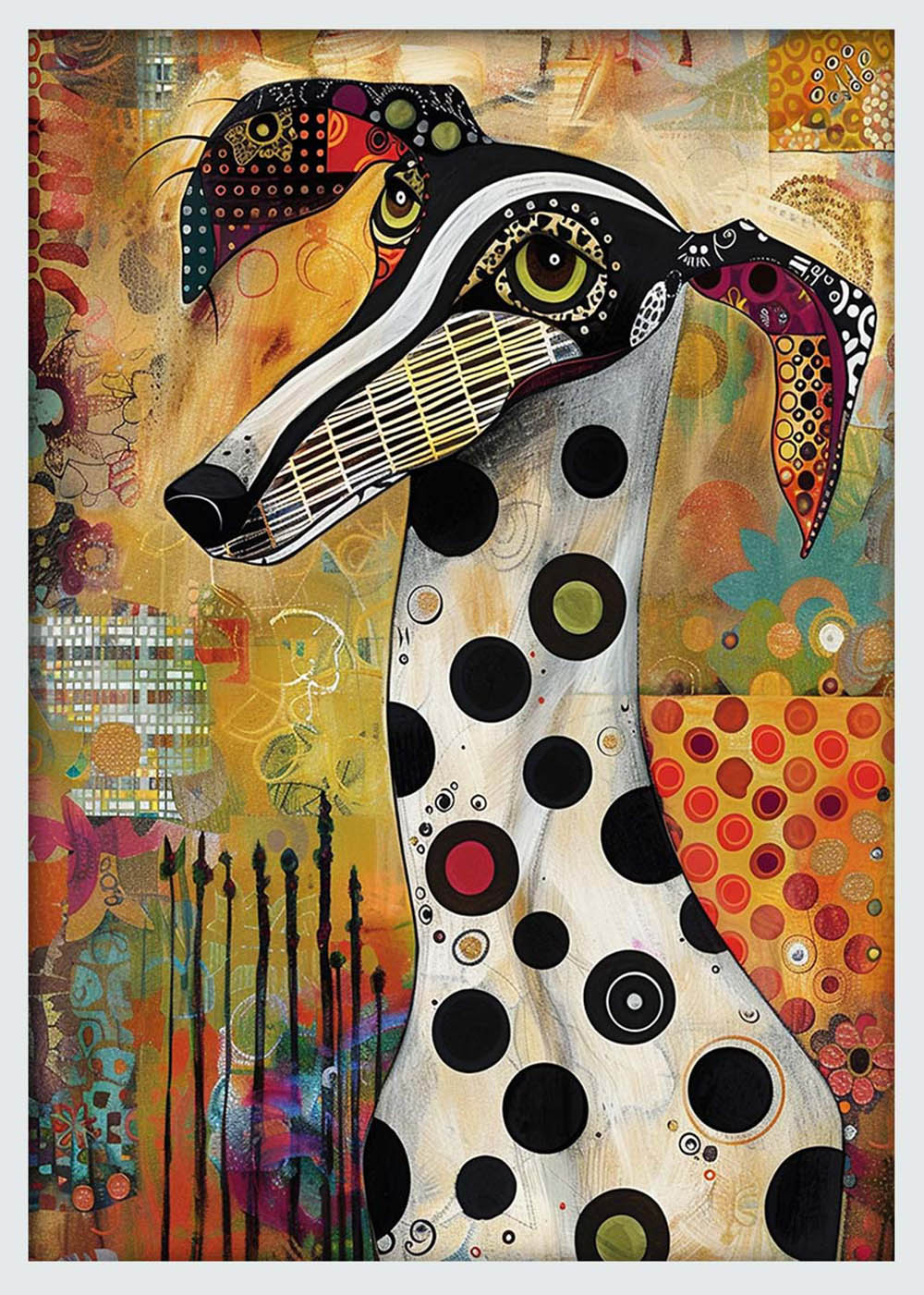 Whimsical Polka Dot Dog – Abstract Colorful Pup Canvas & Poster Art – T1242 – AiPrintLab