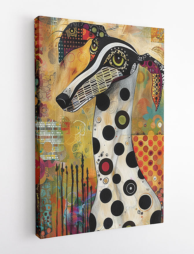Whimsical Polka Dot Dog – Abstract Colorful Pup Canvas & Poster Art – T1242 – AiPrintLab