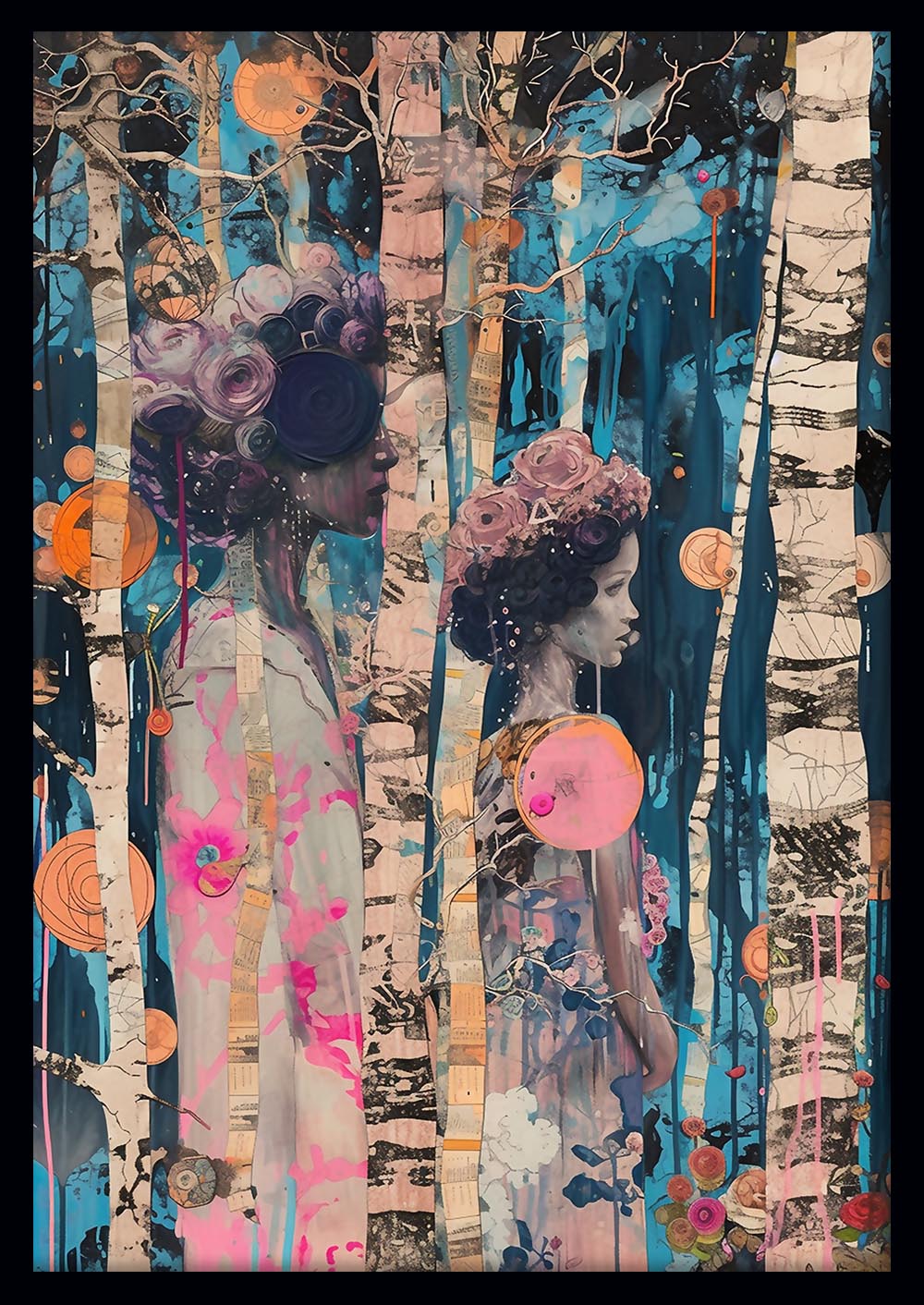 Whispers in the Birch – Surreal Forest Figures Abstract Canvas Art – T880 – AiPrintLab